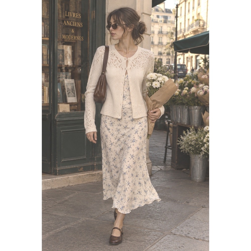 American Eagle cardigan delicate ivory pointelle lightweight dress jacket LG euc